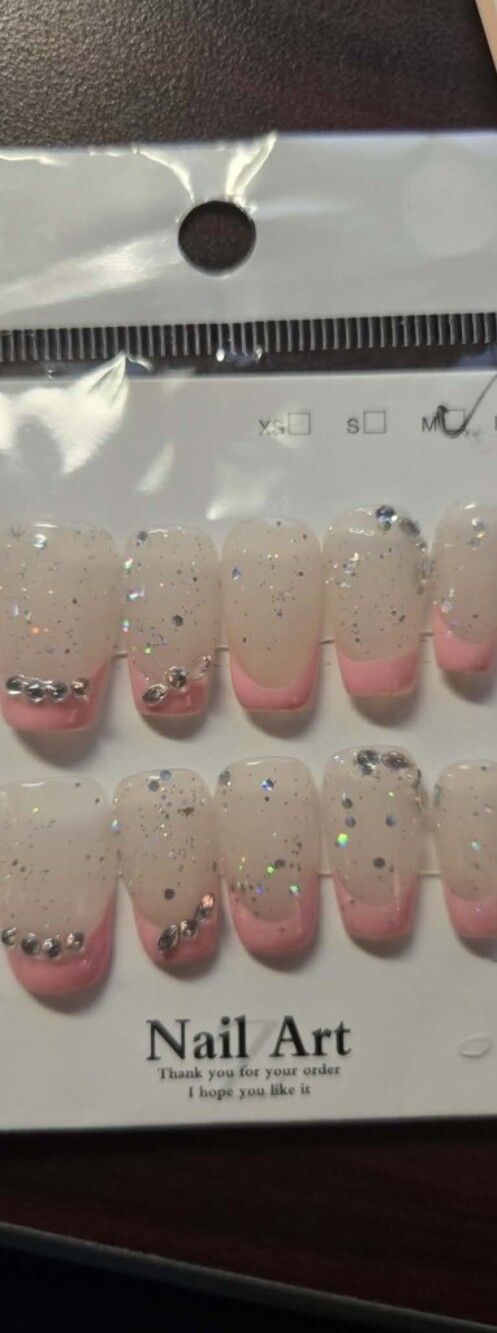 Pink French Tip Glitter Press-On Nails